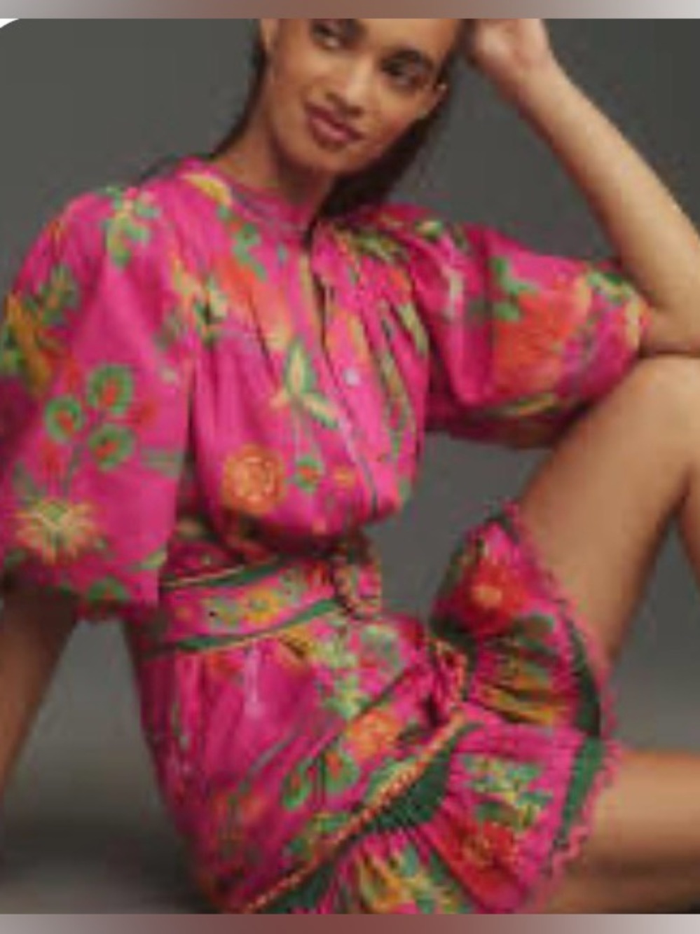 EUC FARM RIO Pink Delicate Fruit Garden Mini Dress with Belt - Size Small - Picture 5 of 6